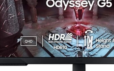 Samsung Odyssey G5 Gaming Monitor 68.5cm (27″) QHD 2560 X 1440, 165 Hz, 1ms(MPRT), HDR10, AMD Freesync, DP, HDMI, Height, Tilt, Pivot Adjust Stand, Bezel Less, Eye-Saver, LS27CG510EWXXL, Black Samsung Odyssey G5 Gaming Monitor 68.5cm (27") QHD 2560 X 1440, 165 Hz, 1ms(MPRT), HDR10, AMD Freesync, DP, HDMI, Height, Tilt, Pivot Adjust Stand, Bezel Less, Eye-Saver, LS27CG510EWXXL, Black