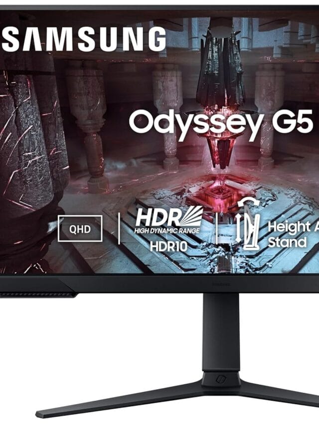 Samsung Odyssey G5 Gaming Monitor 68.5cm (27″) QHD 2560 X 1440, 165 Hz, 1ms(MPRT), HDR10, AMD Freesync, DP, HDMI, Height, Tilt, Pivot Adjust Stand, Bezel Less, Eye-Saver, LS27CG510EWXXL, Black